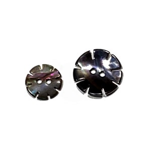 Set of 4 Mussel Shell Buttons - Rare Black Pearlescent Carved Handmade Artisan - Multi Size Set (2x) 32L (2x) 22L Vintage Button [B393]
