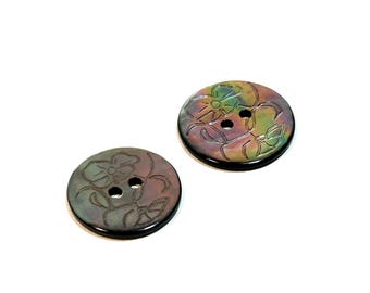 22mm | 25mm Mother-of-Pearl Etched Floral Buttons: 7/8" | 1" Engraved MOP Shell Buttons (Set of 2-24)