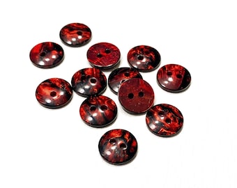 12.5mm Lustrous RED Buttons: 1/2" Dark Marble Shimmer Vintage Shirt Buttons (Set of 3)