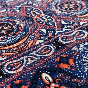 Rayon Challis Paisley - Indigo / Pink - 56&quot; Wide - So Soft! - Boho Stripe / Geometric Print - Deadstock Apparel Fabric by the Yard [F0046]
