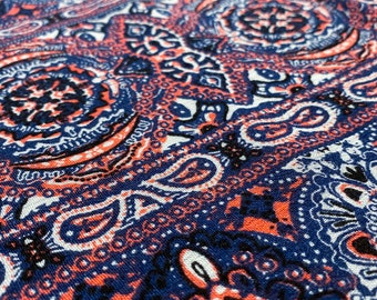 Rayon Challis Paisley - Indigo / Pink - 56&quot; Wide - So Soft! - Boho Stripe / Geometric Print - Deadstock Apparel Fabric by the Yard [F0046]