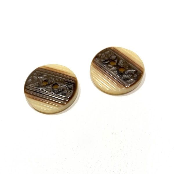 Set of 2-12 Polished Faux Bone Buttons - 3/4" | 22 mm - Chocolate / Cream - Glossy Faux Horn Textured - 2-Hole Vintage Resin Button [B865]