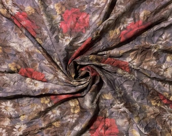 Crinkle Crepe Textured RED ROSES: 60" Wide Deadstock Apparel Fabric by the Yard