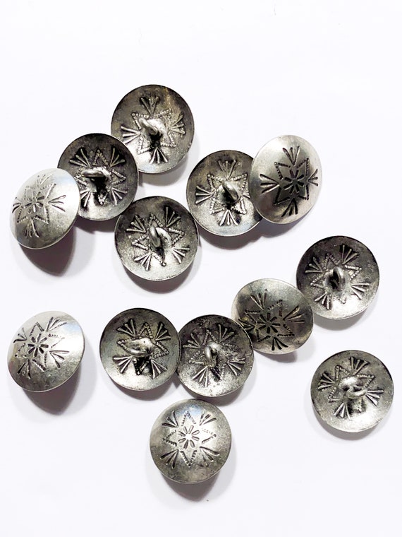 Set of 2-24 Stamped Silver Buttons 3/4 Inch Round Antique Silver Dome  Vintage Native American Style Shank Button B139 