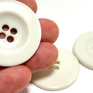 Set of HUGE White Glossy Coat Buttons - 1 3/8&quot; | 34mm | 54L - WHITE - Wide Rim 4 Hole Solid Resin Large Vintage 60s Coat Button [B646]