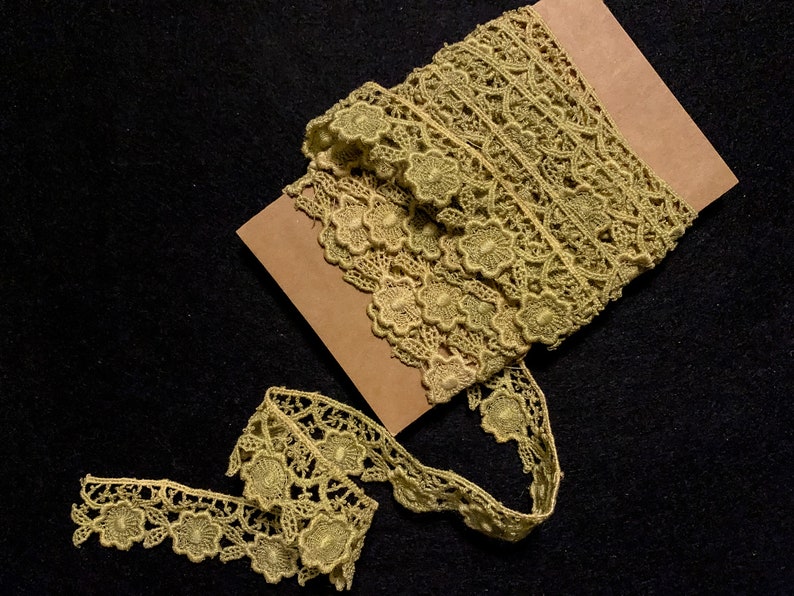 3 Yd Pkg Cotton Guipure Green Lace Trim T92 New Old Stock Designer Apparel Trim Vintage Deadstock