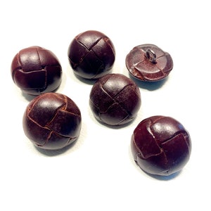 Set of 2-24 Medium Brown 34L 'Leather Look' Button - 7/8" |  21mm - Metal Shank Woven Faux Leather Cruelty-Free 80s Vintage Button [B3122]