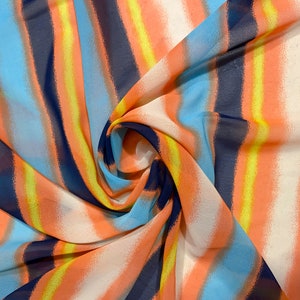 Airbrush Orange Stripe - ON SALE! - Chiffon / Georgette - Orange / Coral / Navy / Blue  - Sheer Stripes - Apparel Fabric by the Yard [F0006]