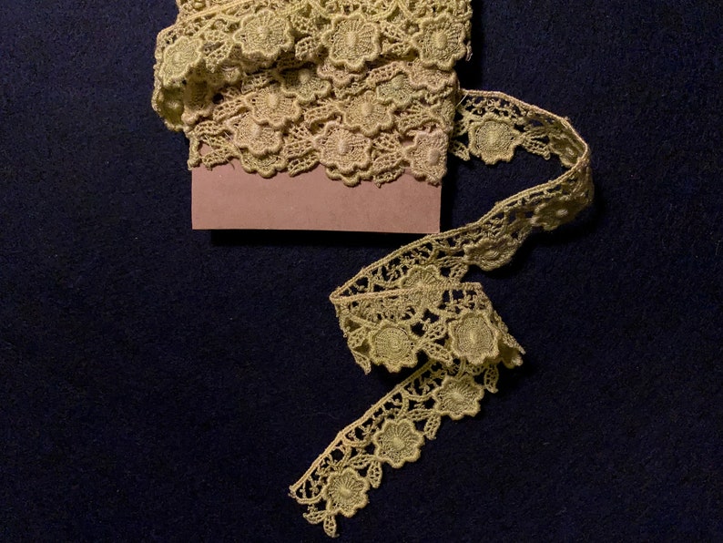 3 Yd Pkg Cotton Guipure Green Lace Trim T92 New Old Stock Designer Apparel Trim Vintage Deadstock