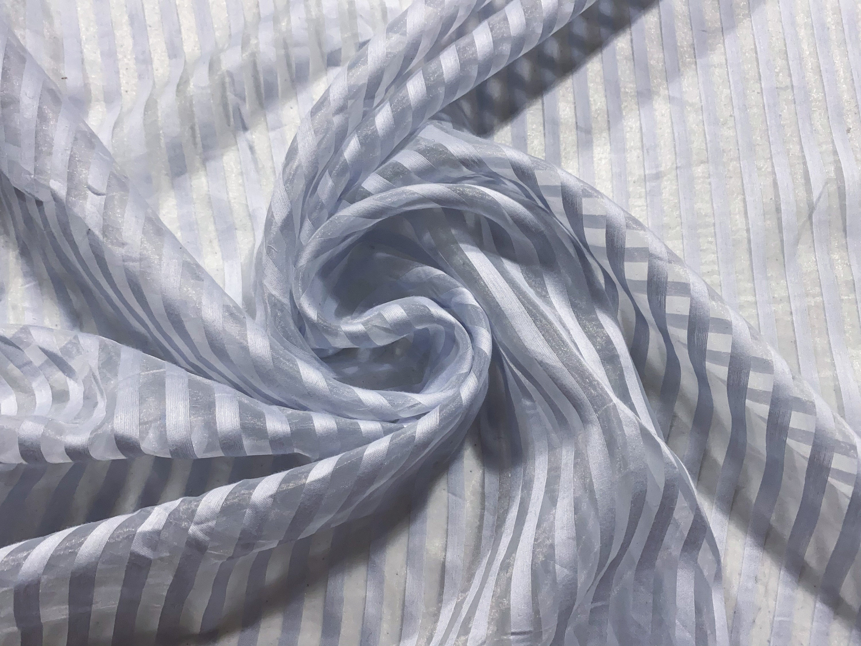 Icy Blue Shadow Stripe - Lurex Shimmer Chiffon - Pastel Blue / Sheer  Striped - Silvery Metallic Stripes - Apparel Fabric by the Yard [F0699]