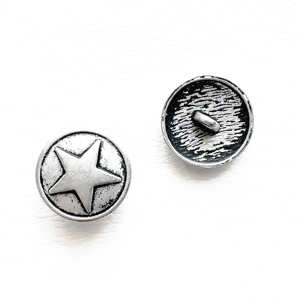 Set of 2-50 Silver Star Buttons - 13/16" | 20mm | 32L - Antique Silver Metal Round Shank Southwest Western Cowboy Rodeo Lone Star [B344]