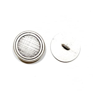 Brushed Metal Button - Set of 8 -  1 in | 36 L | 27 mm - Circle / Round Wide / Thick Silver Flat Shank - Pewter Feel Classic Vintage [B269]