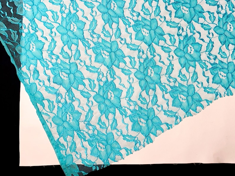Embossed Lofted Look Lingerie Apparel Fabric by the Yard Nylon Mesh Lace Floral Stretch Lace AQUA BLUE F0808 Vivid Electric Blue
