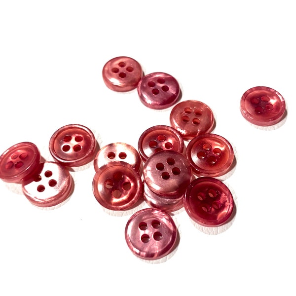 10.5 mm Dark Pink / Magenta Mauve Shirt Buttons - 17 L | 7/16" - Small Pink / Purple High Quality Buttons 4-Hole Bulk Vintage Button [B3274]