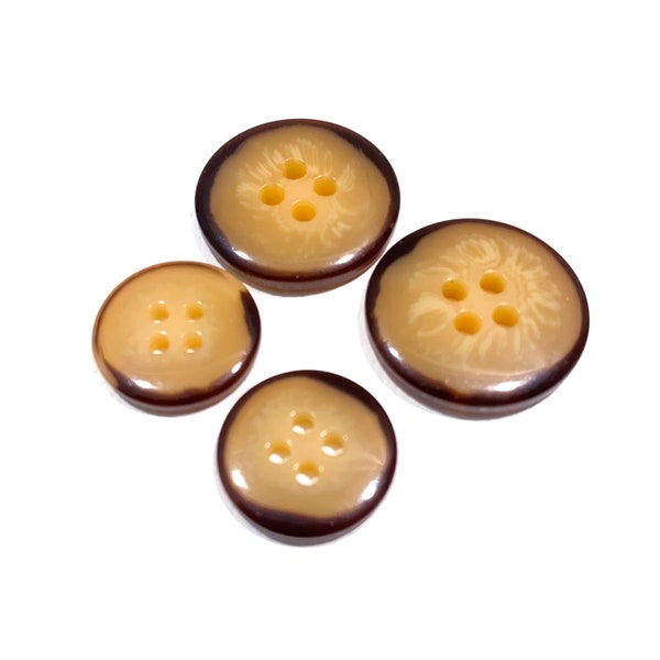 Set of 4-24 Horn Rim Beige Brown Resin Tortoise Shell Buttons - Two Size Options! 13/16" | 5/8"- 4-hole, Glossy Vintage Button Set [B962]