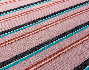 Rib Knit Mini Waffle Knit Stripes- Mauve Teal Black - 60" Wide - Light 2-Way Stretch Knit Deadstock Apparel Fabric by the Yard [F1055]