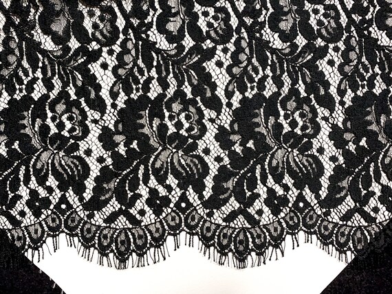 Klauber Bros BLACK Leaver s Lace 100 Cotton linen 36 Wide Double Scallop Chantilly Eyelash Lace Fabric by the HALF Yard Yard F0981 Etsy UK