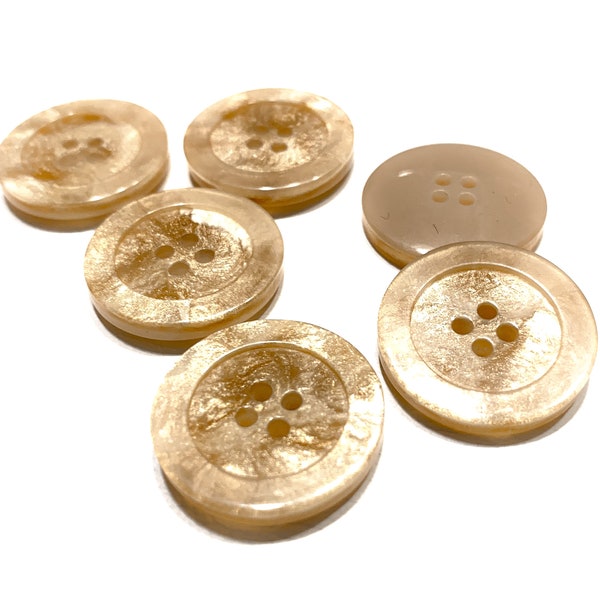 Set of 2-50 Gold Acrylic Shimmer 1" 4-Hole Thick Lightweight Resin - 60s Era Vintage - Metallic Gold - High Quality Coat Buttons [B813]