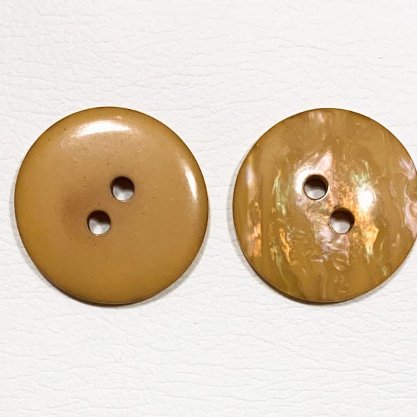 Set of 4 Tan Marbled 1" Resin Buttons - 40 L | 25 mm - Iridescent Textured Neutral / Medium Brown - Large 2-hole Round Vintage Button [B268]