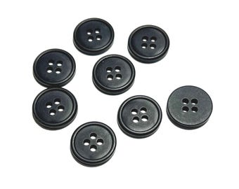 Matte 15mm BLACK Resin Shirt Buttons: 5/8" Vintage 60s Deadstock Buttons (Set of 50)