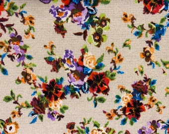 Stretch Jersey Leno Knit - Cream Multi Color - Saturated Floral Print Waffle - Ribbed Knit Deadstock Apparel Fabric by the Yard [F0466]