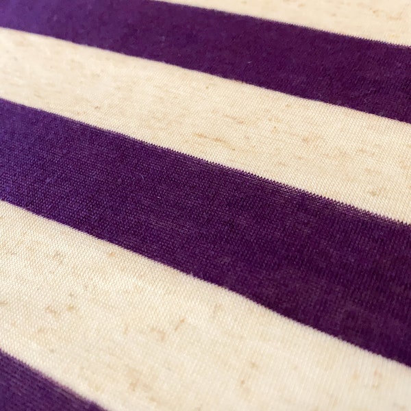 Varsity 1" Stripe Purple / Cream Yarn Dyed Stripe - Stretch Rayon Jersey Athletic / Prep / Classic - Soft Apparel Fabric by the Yard [F0368]