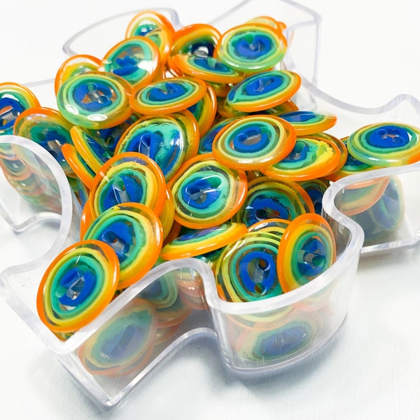 Set of 6-100 Rainbow 3/4" Swirl Buttons Vibrant Multicolor Glossy Acrylic - 30L | 19mm | 3/4" - USA Made High Quality Vintage Buttons [BB24]