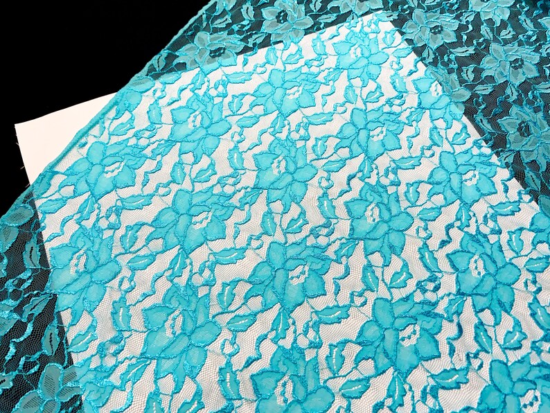 Embossed Lofted Look Lingerie Apparel Fabric by the Yard Nylon Mesh Lace Floral Stretch Lace AQUA BLUE F0808 Vivid Electric Blue