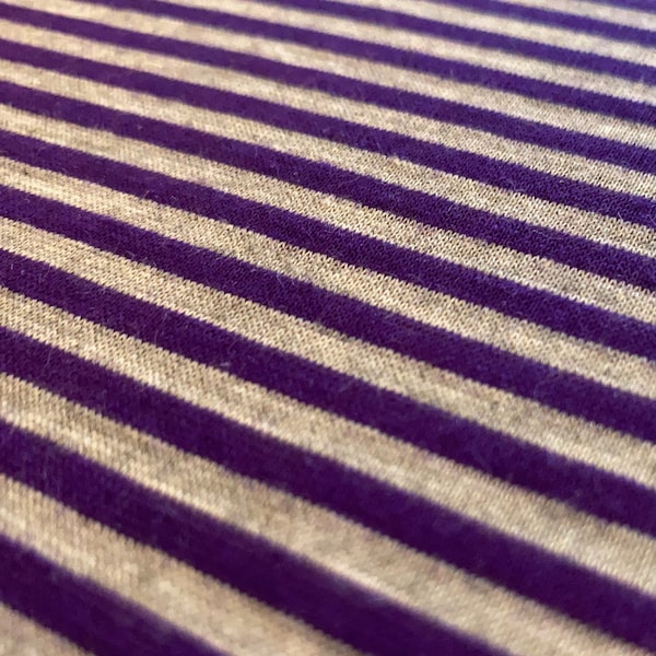 Stretch Jersey Purple Grey Skinny Stripes -Yarn Dye Stripe Rayon Spandex Stripes - Soft Heather Pinstripe Apparel Fabric by the Yard [F0367]