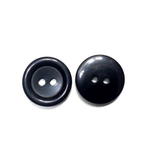 Set of 4-50 Black 5/8" | 24L | 15mm - Glossy Round Rim - High Quality 2-Hole Classic Look! Deadstock Vintage Shirt / Blouse Buttons [B3199]