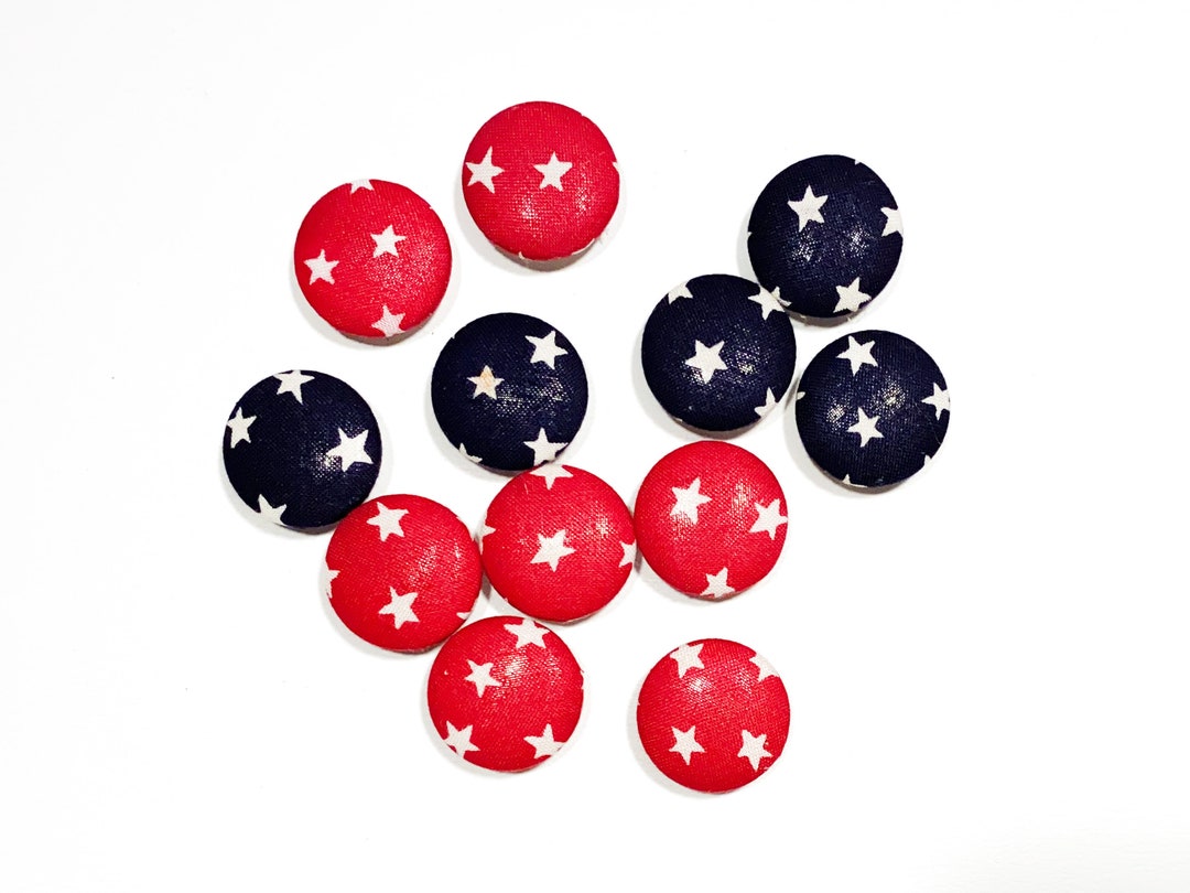 Set of 12 Snap on Button Covers 1 1/8 Fabric Covered Buttons Red & Blue