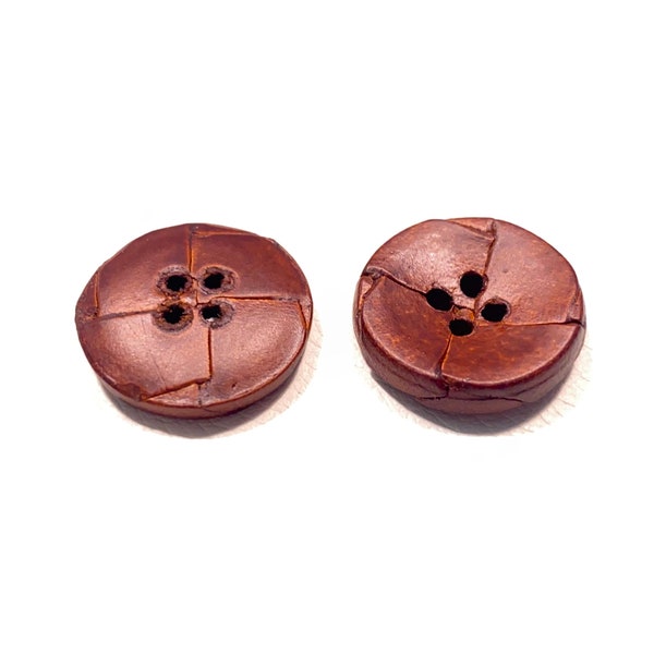 Set of 2-24 Cognac 32 L 'Leather Look' Brown Button - 13/16" - 2 Color Options - Faux Leather Vegan Cruelty-Free 80s Vintage Button [B3119]