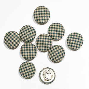 Set of 10 Snap On Button Covers - 1 1/8&quot;  Fabric Covered Buttons - Green Gingham Cotton - Vintage Button Snaps Upholstery Button [B331]