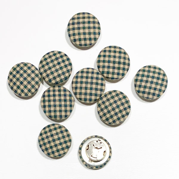 Ensemble de 10 housses Snap On Button - Boutons recouverts de tissu 1 1/8 « - Coton Gingham vert - Bouton vintage Bouton d’ameublement Boutons [B331]
