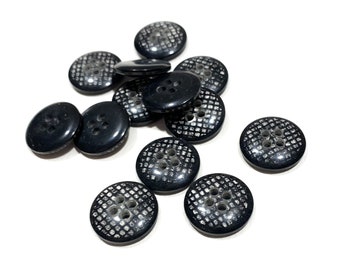 Set van 2-12 vierkanten met grafische glitters - zilver/zwarte knopen - 5/8" | 15 mm - 4 gaten - hoge kwaliteit! Vintage harsknopen jaren 80 [B600]