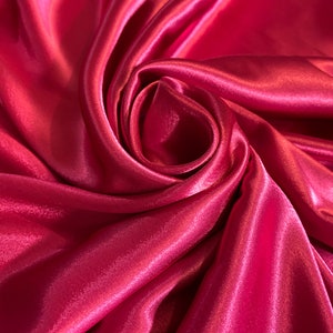 1 YD+ Satin Twill - DEEP PINK - 44&quot; Wide - Vintage Deadstock Charmeuse Metallic Fine Twill No See Thru Apparel Fabric Remnants [F1355-2]