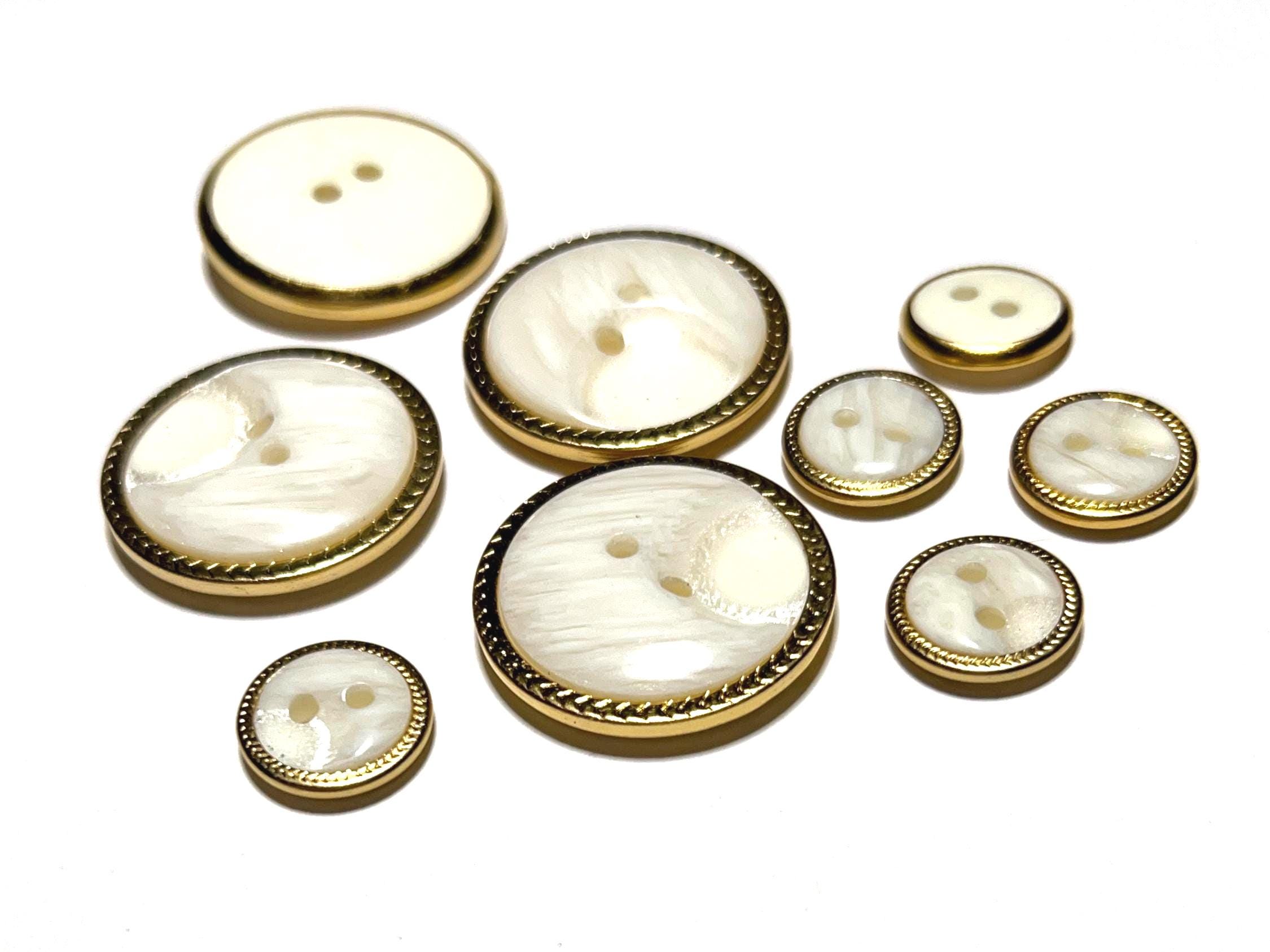 Wide Rim Natural Button 14mm | 28mm Pearly White/gold Metal Rim Buttons in 2 SIZES: 9/16