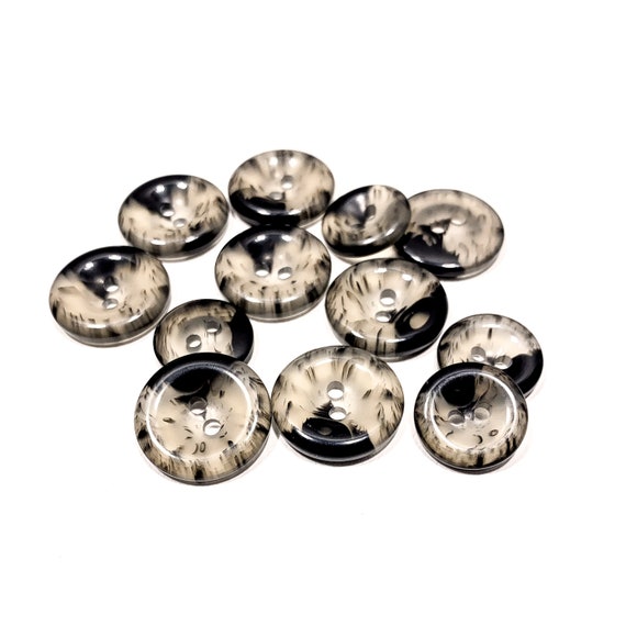 Set of 4-24 Acrylic Resin BLACK & CLEAR Buttons 2 Sizes: 13/16 5/8 Thick  Vintage USA Made Glossy Natural Clear Resin Buttons B3144 