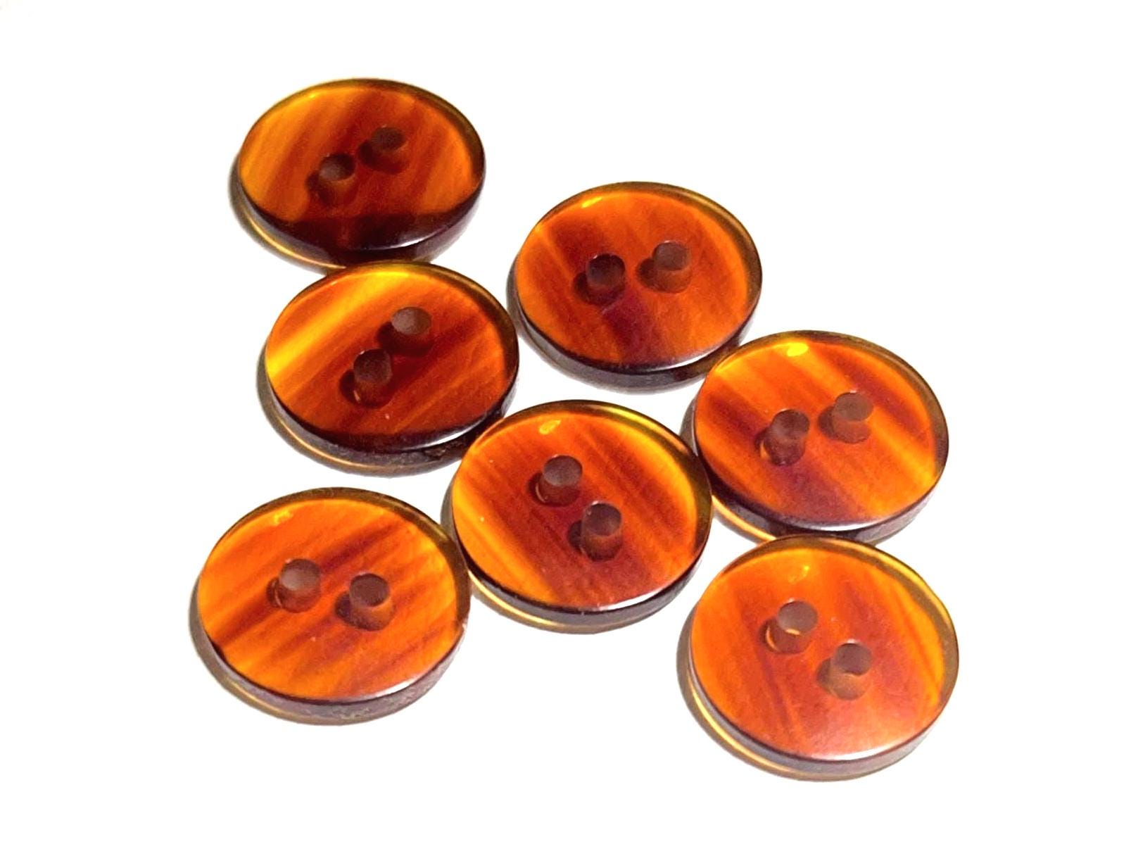 14mm Glossy Amber Vintage 60s Buttons: 9/16" Translucent Glassy Striped ...