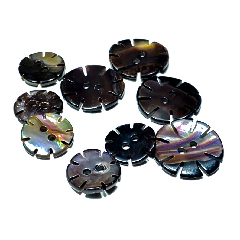 Set of 4 Mussel Shell Buttons Rare Black Pearlescent Carved - Etsy