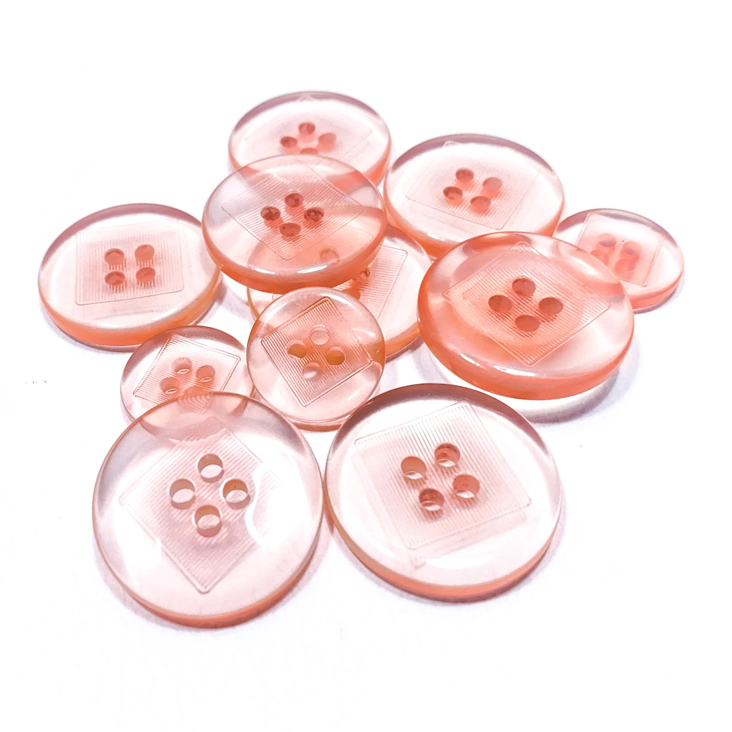 Set of Etched Acrylic Pink Buttons 1 25mm or 5/8 15mm Transparent Salmon Pale  Pink Engraved Deco Vintage Resin Buttons B3279 