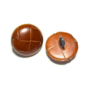 Set of 2-24 COGNAC Brown 40L &#39;Woven Leather&#39; Button - 1&quot; |  25mm - Deep Metal Shank Woven Leather 60s Vintage Coat Button [B3124.2]