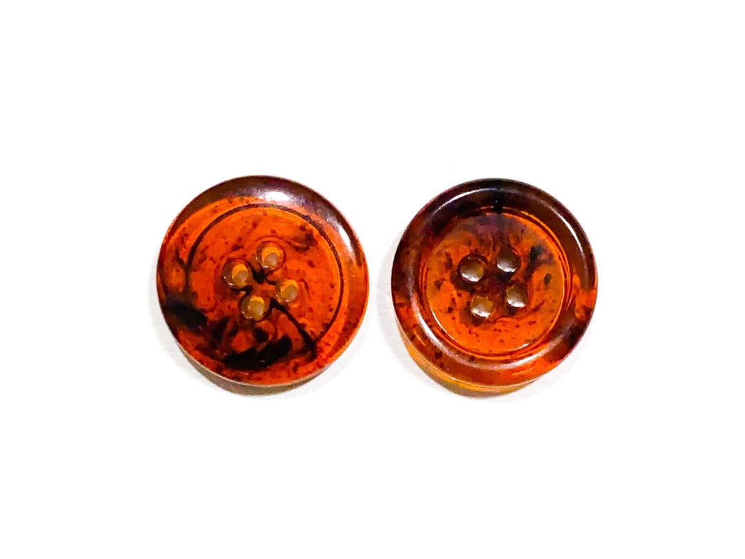 Set 8 Bright Orange Clear Buttons 2-Hole Flat Narrow Rim 9/16 Vintage