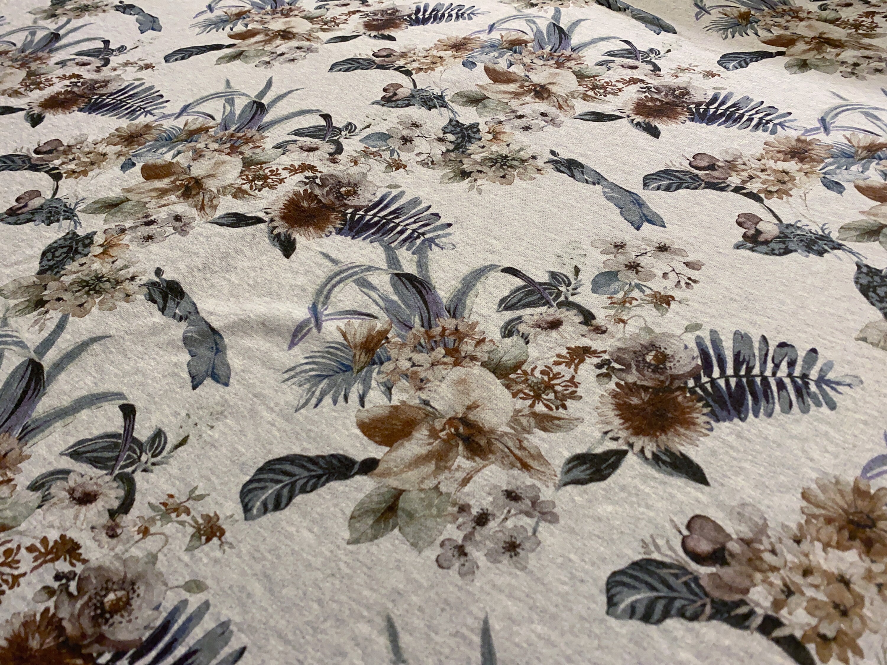 Apparel Fabric by the Yard F1079 Dusty Printed Floral Botanical French Terry Nubby Textured Reversible Thick Stretch Cotton Knit