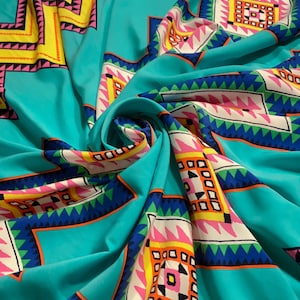 Washed Satin Vibrant Sueded Chevron Print - Saturated Multicolor - Aztec Tribal Festival Boho Southwest Apparel Fabric by the Yard [F0838]