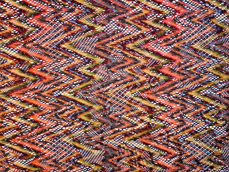 Raschel Knit Slight Stretch Big Zig Zag Brown / Orange / Red Etsy