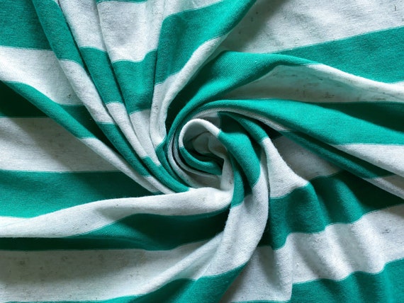 Rayon Jersey 1" Stripe Stretch Knit: 60" Wide TEAL/IVORY Deadstock Apparel Fabric by the Yard