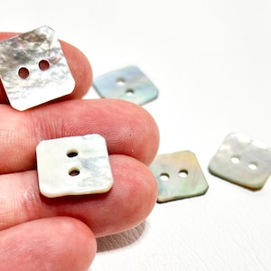 Set of 2-50 SQUARE Mother-of-Pearl Buttons - 5/8&quot; (15mm | 24L) - White / Iridescent - 2-Hole High Quality Vintage MOP Shell Buttons [B224]