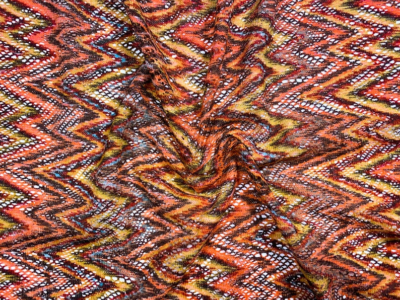 Raschel Knit Slight Stretch Big Zig Zag Brown / Orange / Red Etsy