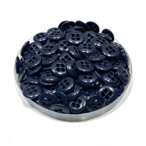 Lot of Navy - 14mm | 24L | 9/16&quot; - Shiny Dark Blue Buttons - Thick 4-Hole Round - Vintage Made in USA Bulk / Wholesale Buttons [B3380]